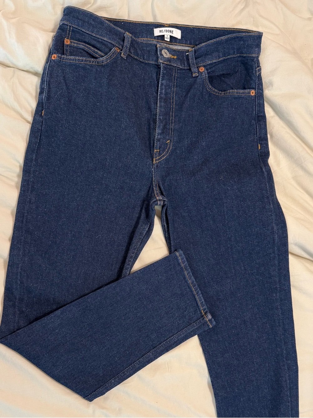 RE/DONE dark wash straight leg denim